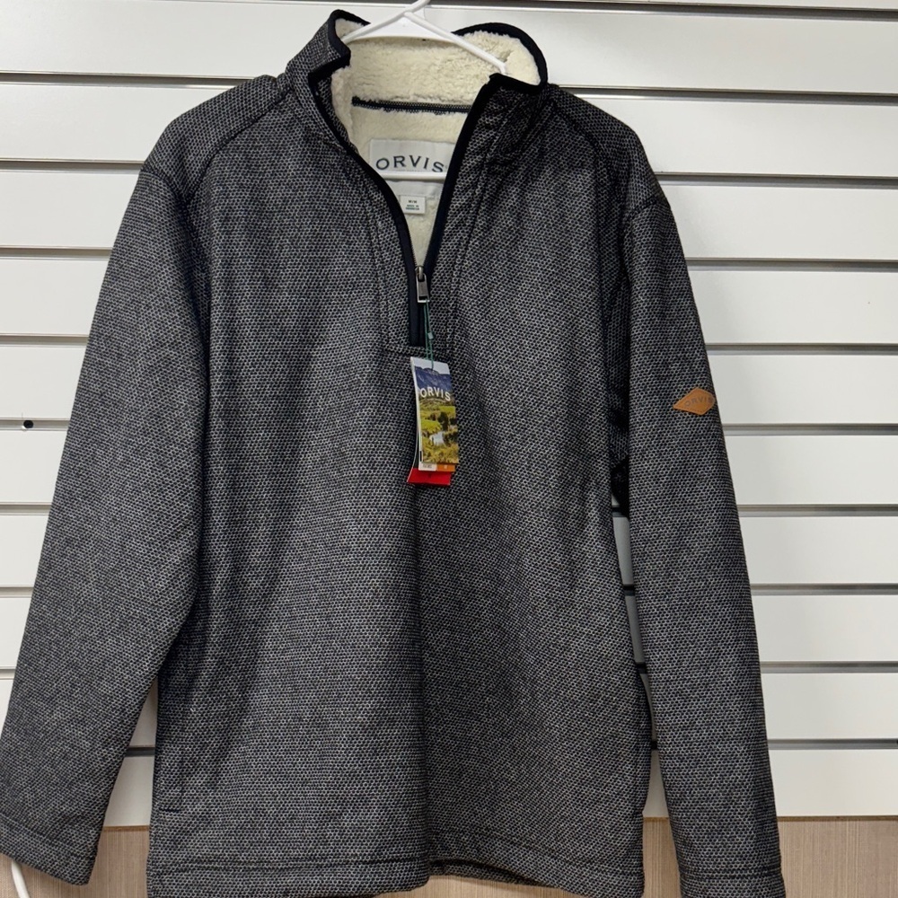 NWT Orvis Charcoal Black Quarter-Zip Classic plush fleece lined pullover Jacket